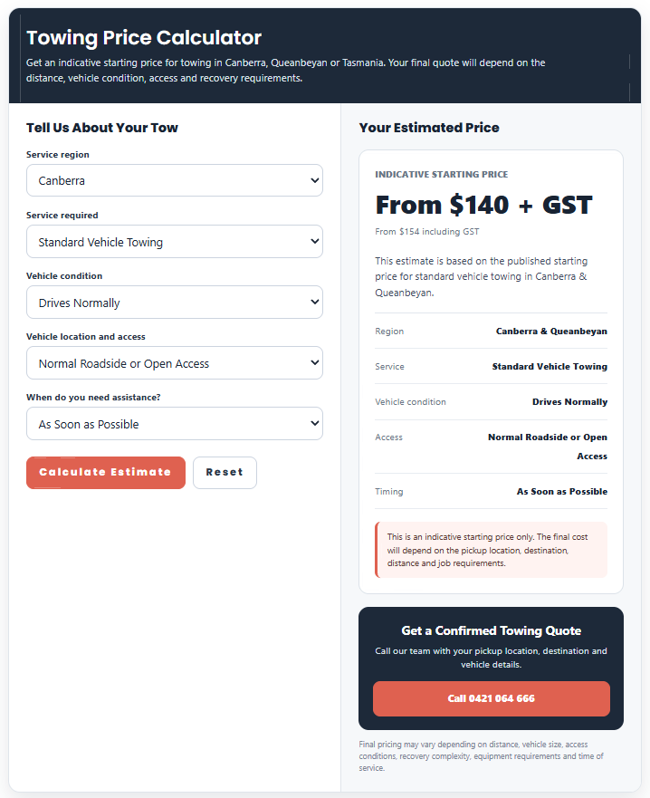 Towing Price Calculator